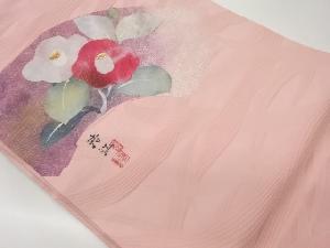 作家物　金銀彩和紙地紙に椿模様名古屋帯